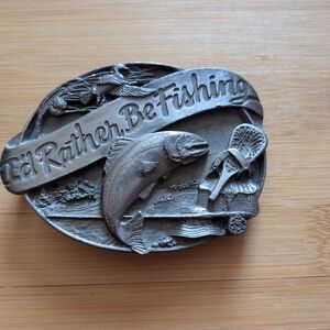 Vintage Siskiyou Pewter Belt Buckle 1985 "I'd Rather Be Fishing"